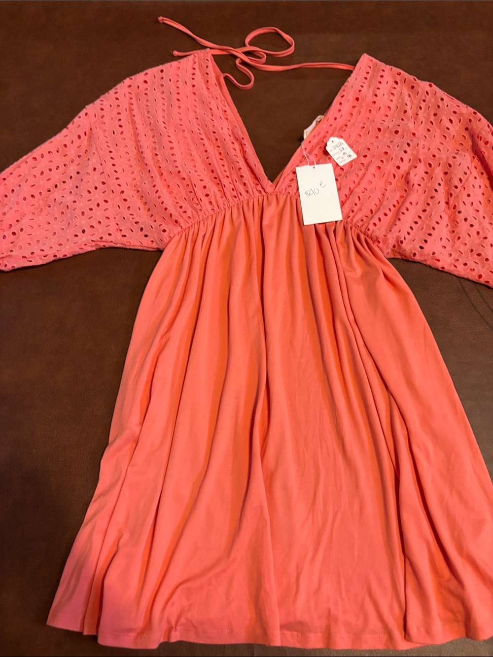 Women’s Coral Eyelet Sleeve V-Neck Dress